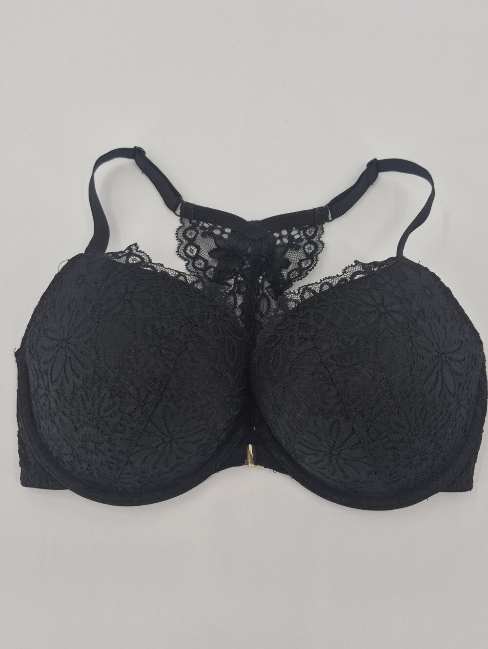 Auden Push Up Demi Coverage Racerback Bra Front Close Womens 34DD Black Padded